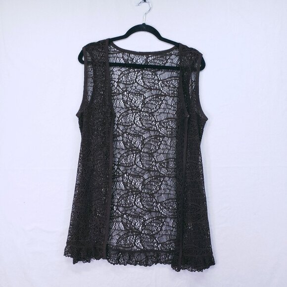 Fashion Park Sweaters - Fashion Park Brown Beachy Boho Hippie Lace Sheer Cover Up Cardigan Vest Size M